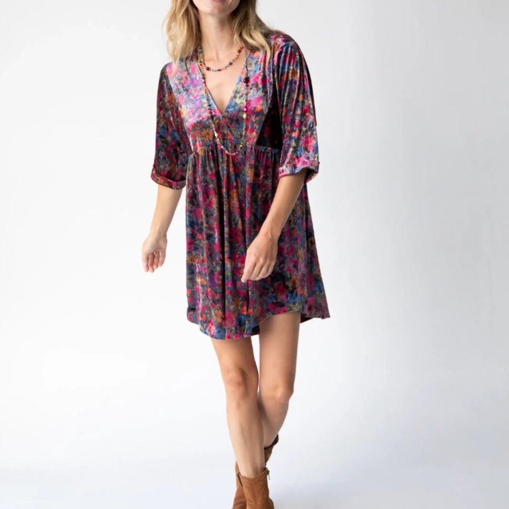 NATURAL LIFE Multicolor Floral Velvet Mini Dress- never worn!